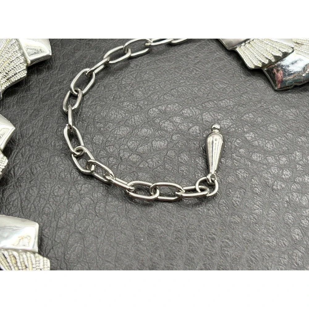 Vintage Geometric Design Silver Tone Mod Panel Necklace Choker 14-17